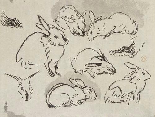 Jules CHADEL (1870-1941)
Sept lapins Dessin au pinceau, encre de chine et lavis sur japon vergé. Timbre de l'artiste (Lugt non décrit) à droite. (Court pli cassé dans l'angle inférieur droit). 22,8 x 30,5 cm Provenance: Joseph Vital-Lacaze (1874-1946), ami de l'artiste.