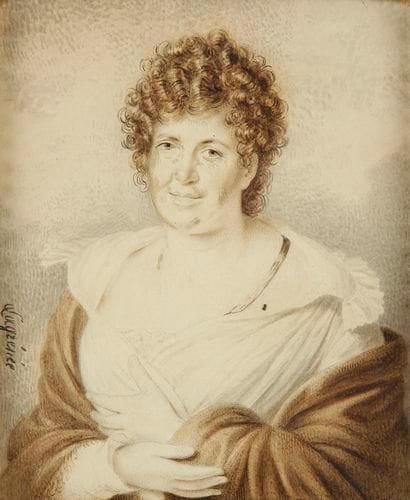 Attribué à Anthelme-François LAGRENÉE (1774-1832)
Portrait de Madame de Staël Gouache sur ivoire. Signée en bas à gauche LAGRENÉE. 15 x 12,5 cm (Insolée).