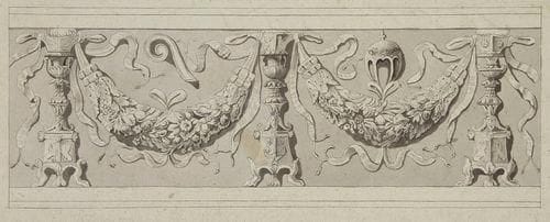 École FRANÇAISE du XVIIIe siècle
Étude d'ornement Plume et encre noire, lavis noir et gris. 12,5 x 34 cm