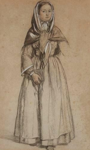 École FLAMANDE de la fin du XIXe siècle
Jeune paysanne au foulard Crayon noir et rehauts de blanc sur papier beige. 45,5 x 30 cm