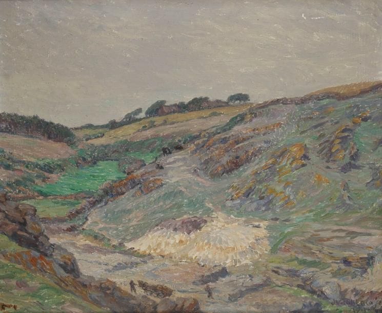 Joseph VITAL-LACAZE (1874-1946)
Paysage de Bretagne, 1913 Huile sur toile. Signée et datée en bas à droite. (Griffure). 50 x 61 cm
