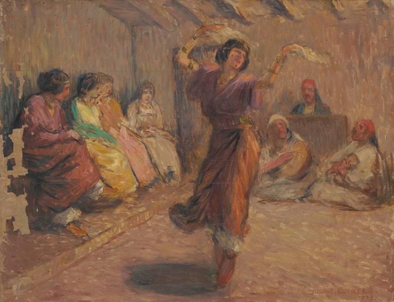 Joseph VITAL-LACAZE (1874-1946)
Danseuse marocaine, 1922 Huile sur toile. Signée et datée en bas à droite. (Importants manques). 62,5 x 81 cm