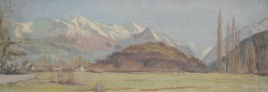 Henri GIRAULT DE NOLHAC (1884-1948)
Paysage d'Argelès Huile sur panneau. Non signée. (Fente au panneau). 21 x 60 cm