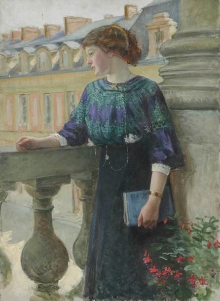 Henri GIRAULT DE NOLHAC (1884-1948)
Marie-Louise, soeur de l'artiste, à Versailles Huile sur toile. Non signée. (Usures et restaurations). 100 x 73 cm
