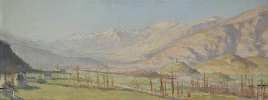 Henri GIRAULT DE NOLHAC (1884-1948)
Paysage d'Argelès Huile sur panneau. Signée en bas à gauche. (Fentes au panneau et manques). 23 x 60 cm