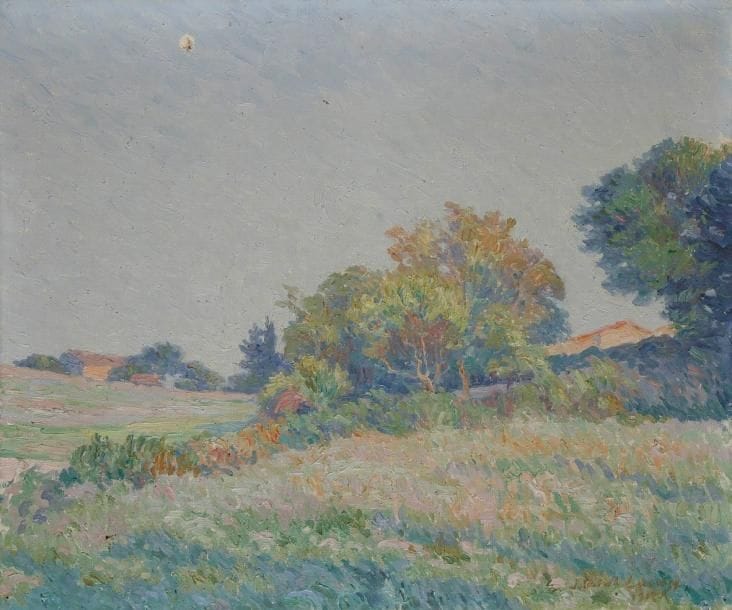 Joseph VITAL-LACAZE (1874-1946)
Paysage de campagne, 1912 Huile sur toile. Signée et datée en bas à droite. (Petits accidents). 46 x 55 cm
