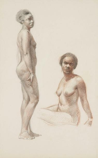 Henri GIRAULT DE NOLHAC (1884-1948)
Étude de jeune africaine Dessin au crayon et à la sanguine. Non signé. 48 x 30 cm