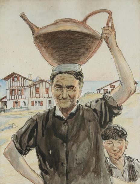 Henri GIRAULT DE NOLHAC (1884-1948)
Femme et enfant basques Dessin à l'aquarelle et à l'encre. Non signé. 31 x 23,5 cm