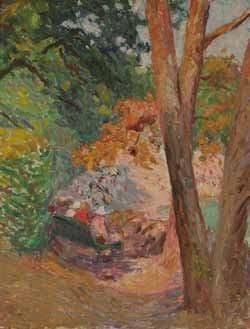 Joseph VITAL-LACAZE (1874-1946)
Sur le banc Huile sur toile. Non signée. 55 x 46 cm