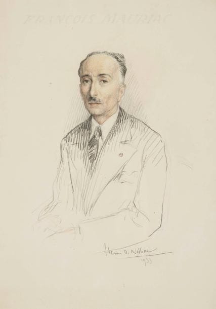 Henri GIRAULT DE NOLHAC (1884-1948)
François Mauriac, 1933 Dessin aux trois crayons Signé et daté en bas à droite. 42 x 30 cm