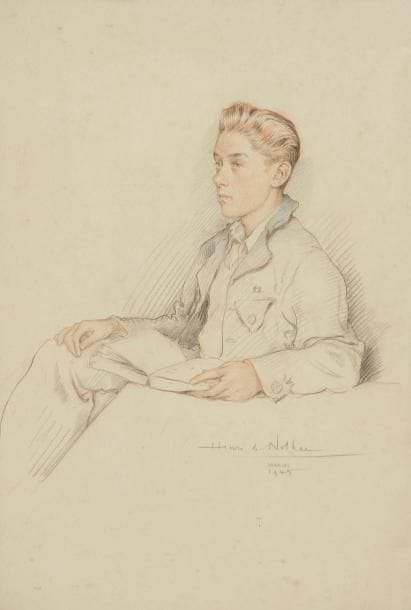 Henri GIRAULT DE NOLHAC (1884-1948)
Portrait de Jean, fils de l'artiste, 1945 Dessin aux trois crayons. Signé et daté en bas à droite. 48 x 33 cm