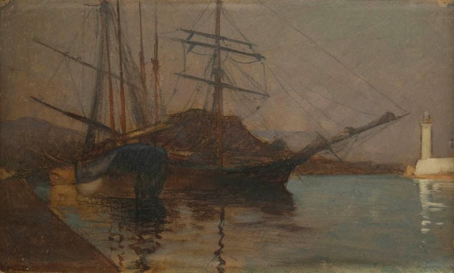 Amédée BUFFET (1869-1934)
Le Port d'Antibes Huile sur carton. Non signée. Annotée Amédée Buffet au dos. 21,5 x 34 cm