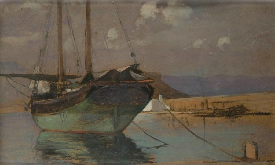 Amédée BUFFET (1869-1934)
Le Port d'Antibes Huile sur carton. Annotée au dos. 21,5 x 34 cm