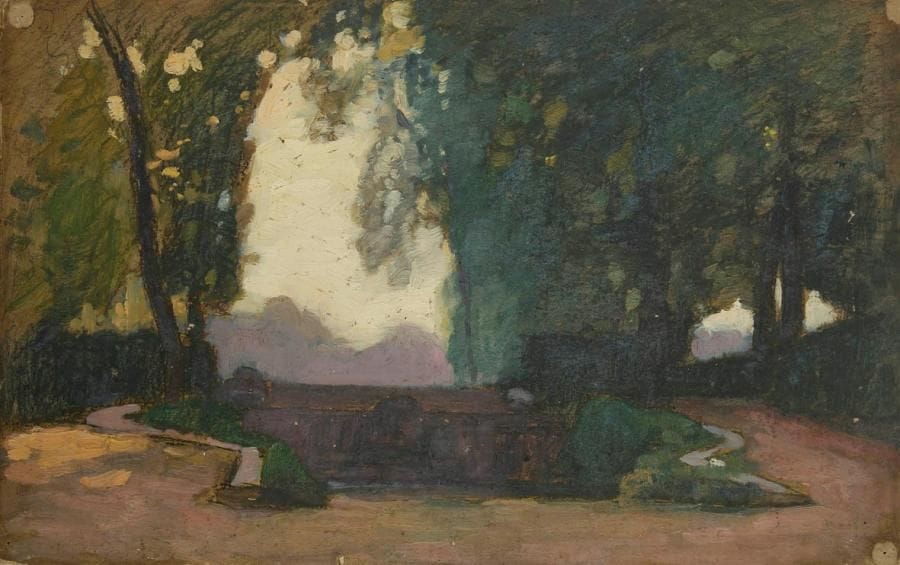 Paul ou Amédée BUFFET
Le Bassin Huile sur carton. Non signée. 21,5 x 34,5 cm