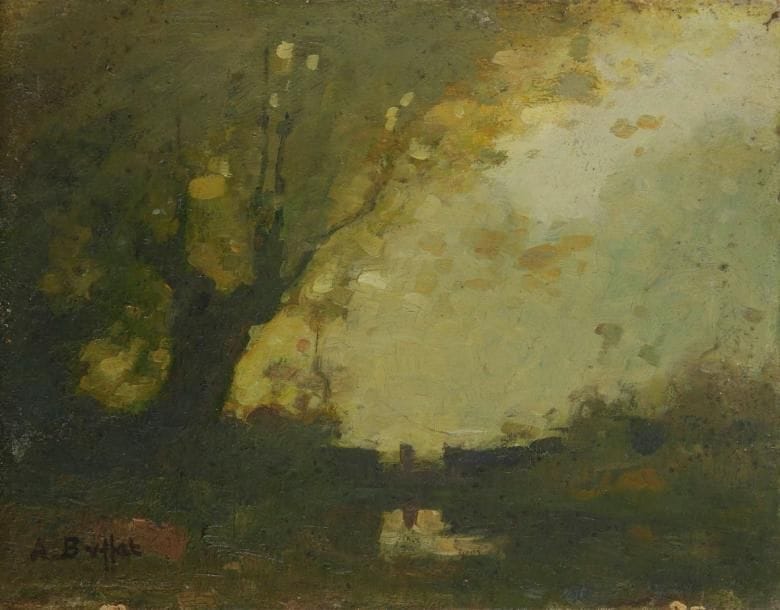 Amédée BUFFET (1869-1934)
La Vanne Huile sur carton. Signée en bas à gauche. Signée et titrée au dos sur une étiquette. 10 x 14 cm