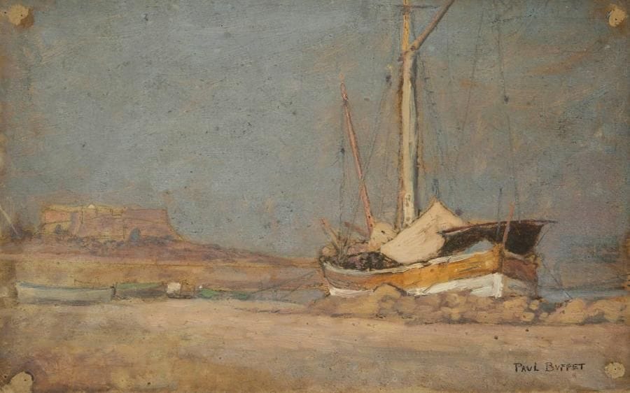 Paul BUFFET (1864-1941)
Bateau au port Huile sur carton. Signée en bas à droite. 21 x 34 cm