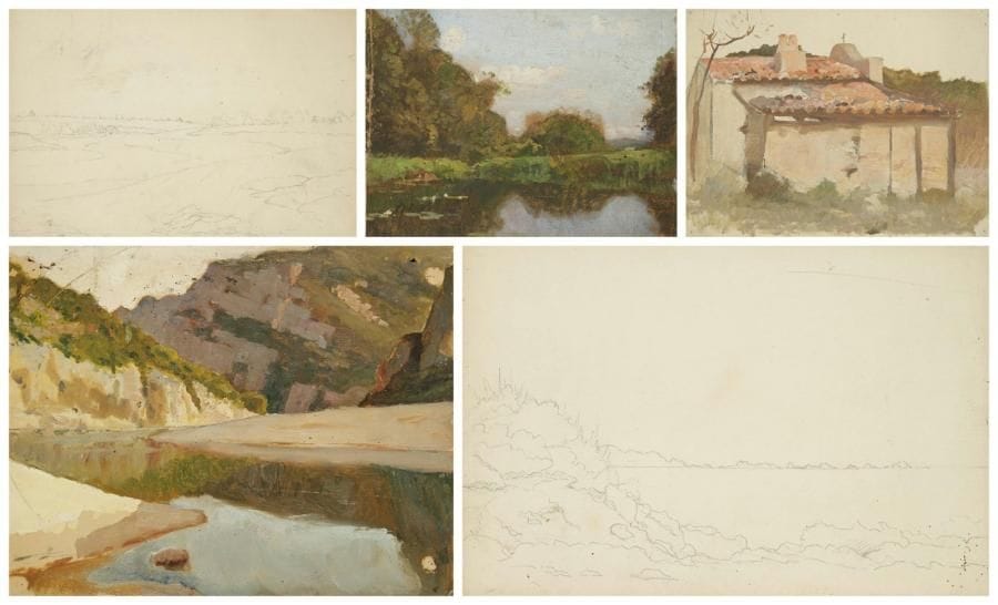 Paul ou Amédée BUFFET
Paysages (5) Cinq études à l'huile (3) ou mine de plomb (2). Non signées. Formats divers