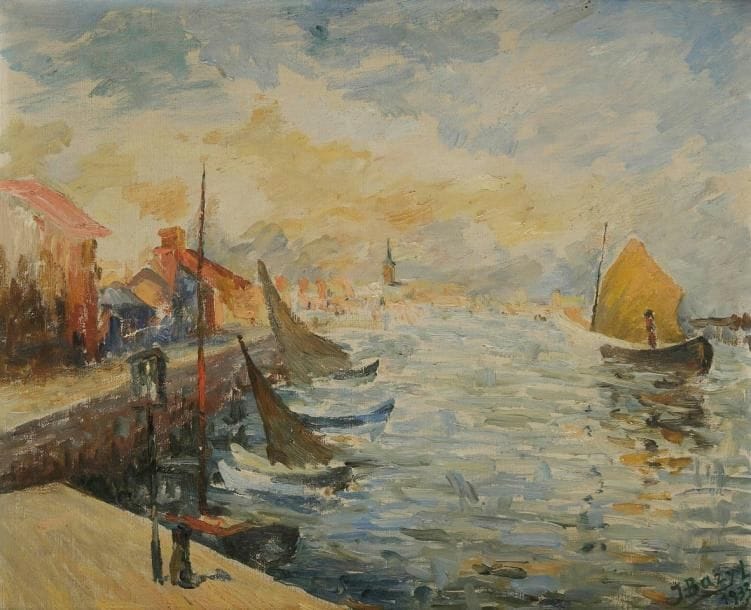 J. BAZYL (XIXe-XXe siècle)
Bateaux au port, 1933 Huile sur toile. Signée et datée en bas à droite. 38,5 x 46 cm