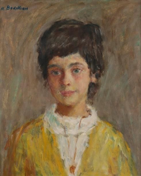 Krikor BEDIKIAN [arménien] (1908-1981)
Portrait de jeune fille Huile sur toile. Signée en haut à gauche. 46 x 38 cm