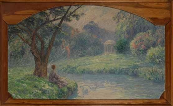 Joseph VITAL-LACAZE (1874-1946)
Femme contemplant le temple de l'Amour Huile sur toile. Non signée. 84 x 140 cm