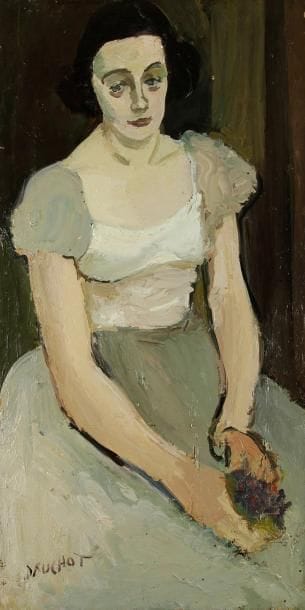 Gabriel DAUCHOT (1927-2005)
Femme assise Huile sur toile. Signée en bas à gauche. (Petits manques et rentoilage). 100 x 50 cm