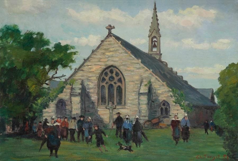 Charles Jean FORGET (1886-1960)
Chapelle de Trémalo, Pont-Aven, 1951 Huile sur toile. Signée et datée en bas à droite. 38 x 55 cm