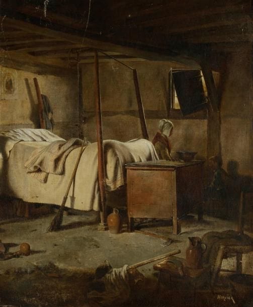 Louis-Adolphe HERVIER (1818-1879) I
ntérieur paysan Huile sur toile. Signée en bas à droite. 49 x 40 cm