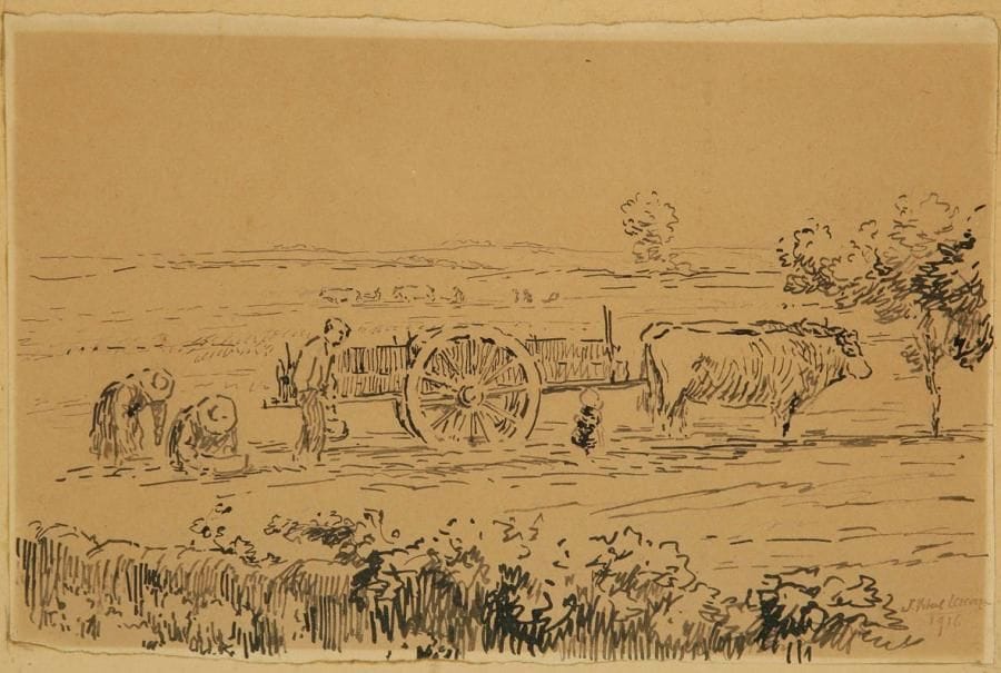 Joseph VITAL-LACAZE (1874-1946)
À la ferme - Au champ, 1916 2 dessins à l'encre. Signés ou monogrammés et datés en bas à droite. 16 x 24,5 cm chaque