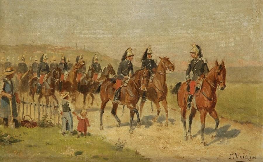 Jules Antoine VOIRIN (1833-1898)
Militaires à cheval Huile sur toile. Signée en bas à droite. 24,5 x 33 cm