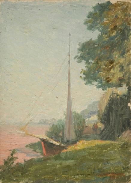 Joseph VITAL-LACAZE (1874-1946)
Voilier accosté, 1906 Huile sur carton toilé. Signée et datée en bas à droite. 33 x 24 cm