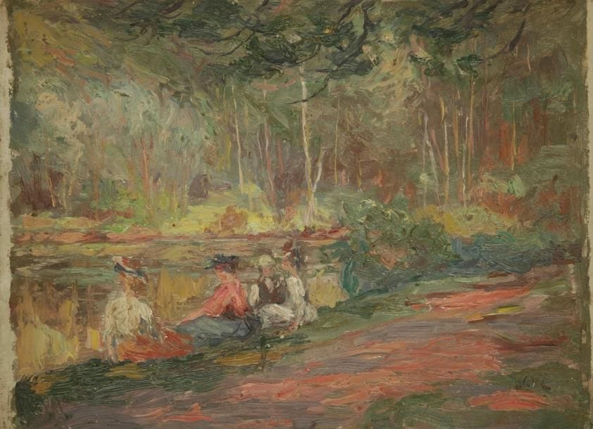 Joseph VITAL-LACAZE (1874-1946)
Famille au bord de l'eau Huile sur panneau. Monogrammée en bas à droite. 24 x 33 cm