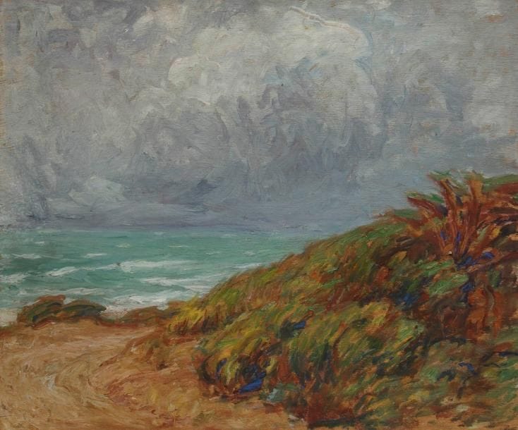 Joseph VITAL-LACAZE (1874-1946)
Bretagne, mer agitée Huile sur panneau. Non signée. 46 x 55 cm