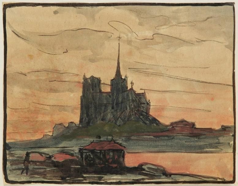 Joseph VITAL-LACAZE (1874-1946)
Cathédrale Dessin à l'encre et à l'aquarelle. Non signé. 15 x 19,5 cm