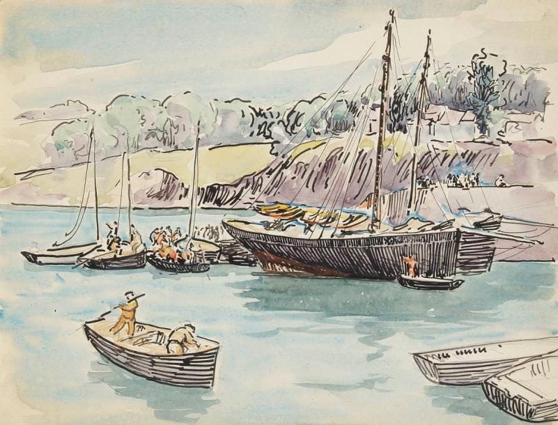 Joseph VITAL-LACAZE (1874-1946)
Bateaux au port Aquarelle. Non signée. 24 x 32 cm