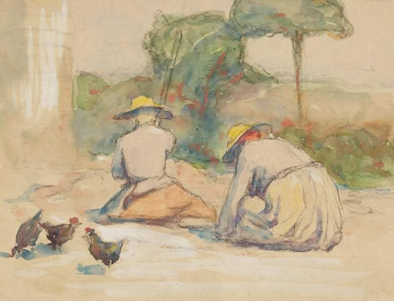 Joseph VITAL-LACAZE (1874-1946)
Au potager Dessin au fusain et à l'aquarelle. Non signé. 24 x 32 cm