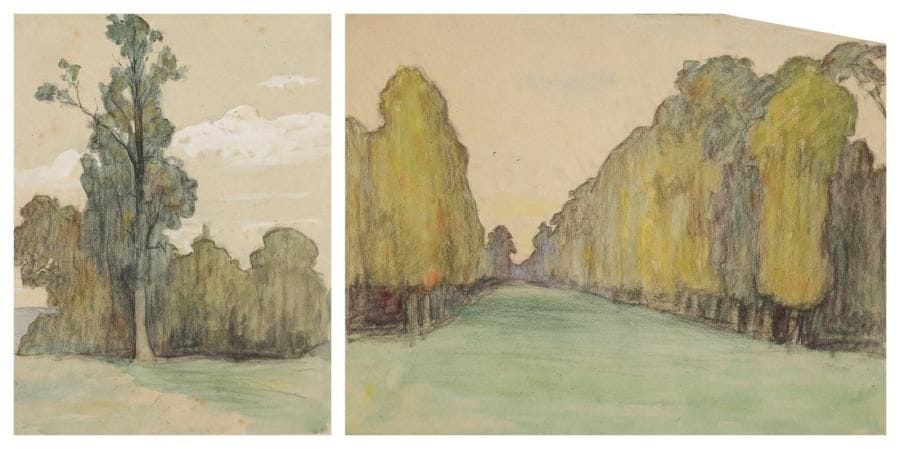Joseph VITAL-LACAZE (1874-1946)
Paysage aux arbres 2 dessins au fusain et à l'aquarelle. Non signés. 28 x 35,5 cm