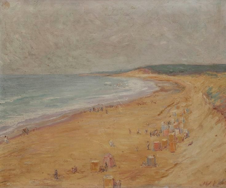 Joseph VITAL-LACAZE (1874-1946)
Plage animée en Normandie Huile sur panneau. Monogrammée en bas à droite. (Petits accidents). 46 x 55 cm