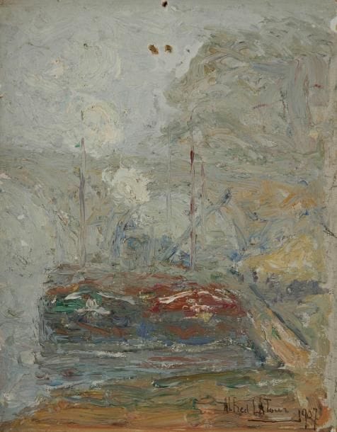 Alfred LATOUR (1888-1964)
Bateaux sur la Seine, 1907 Huile sur carton. Signée et datée en bas à droite. 18 x 14 cm