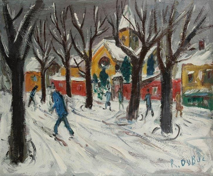 Roland DUBUC (1924-1998)
Village sous la neige. Huile sur toile. Signée en bas à droite. 60 x 73 cm