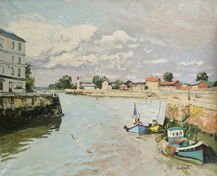 Jean-Claude DUTEIL (Né en 1950)
Honfleur, le Port. Huile sur toile. Signée en bas à droite. Signée et titrée au dos. 60 x 73 cm
