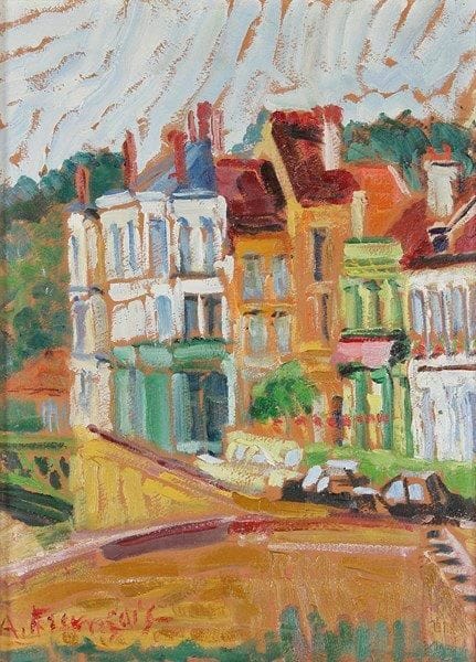 Anne FRANÇAIS (1909-1995)
Le Port de la Ferté sous Jouarre et l'Hôtel du Bec Fin. Huile sur toile. Signée en bas à gauche. Titrée au dos. 33 x 24 cm