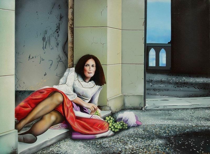 Gérard BAUER (Né en 1947)
Femme aux raisins. Acrylique sur toile. Signée en bas à droite. 54 x 73 cm