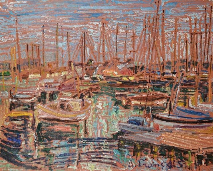 Anne FRANÇAIS (1909-1995)
Cannes, la Poésie du vieux port. Huile sur toile. Signée en bas à droite. Signée et titrée au dos. 81 x 100 cm