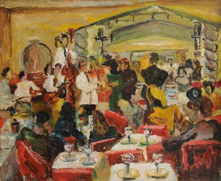 Anne FRANÇAIS (1909-1995)
Le Dodge, rue Volnay Paris, 1946. Huile sur toile. Signée en bas à droite. Signée, datée et titrée au dos. 50 x 61 cm