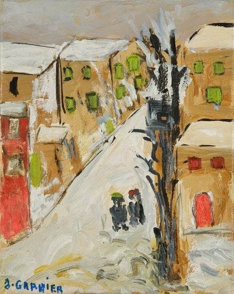 Jeanne GARNIER (née en 1919)
Rue à Montmartre. Huile sur toile. Signée en bas à gauche. 24 x 19 cm
