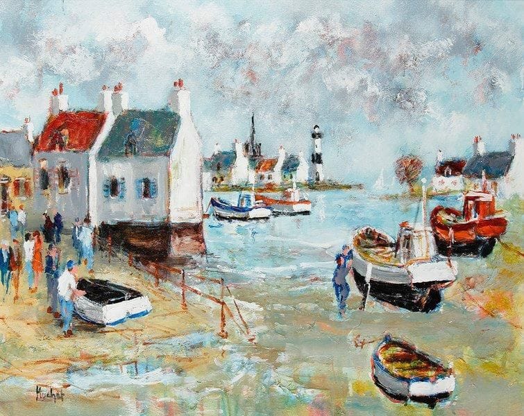 Urbain HUCHET (Né en 1930)
Port breton. Huile sur toile. Signée en bas à gauche. Titrée au dos. 65 x 81 cm