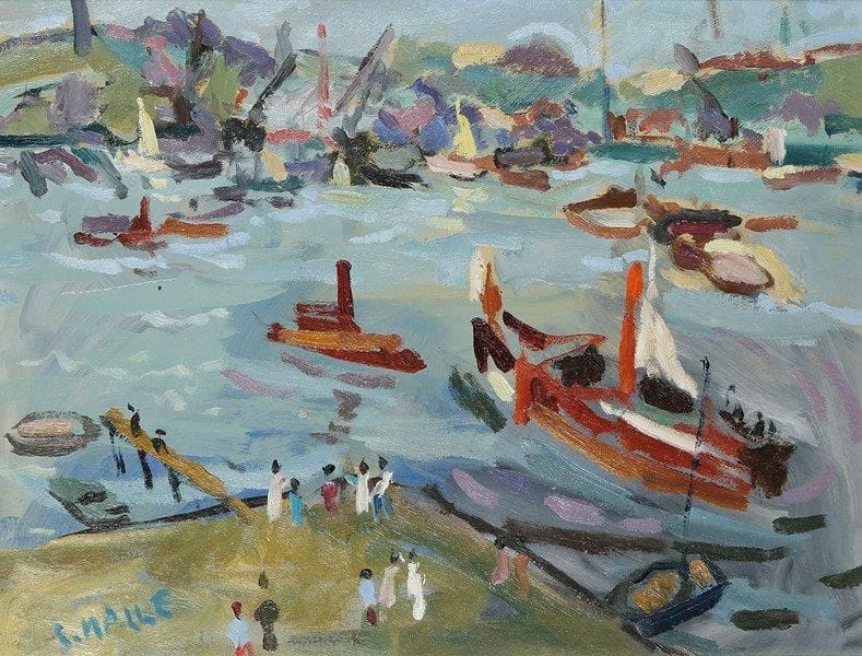 Charles MALLE (né en 1935)
Bateaux au port. Huile sur carton. Signée en bas à gauche. 27 x 35 cm