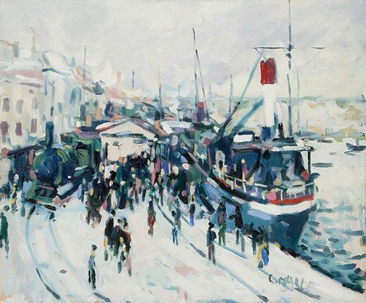 Charles MALLE (né en 1935)
Dieppe, la gare maritime. Huile sur toile. Signée en bas à droite. 54 x 65 cm