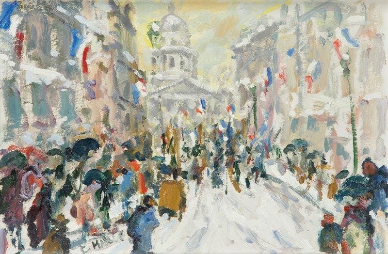 Charles MALLE (né en 1935)
Paris, le Défilé. Huile sur carton. Signée en bas à gauche. 32 x 46 cm