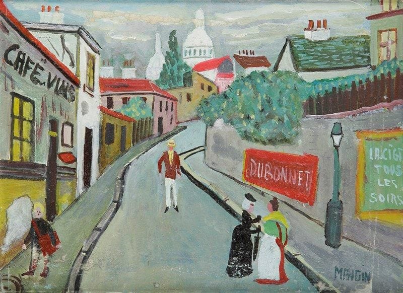 Charles MANGIN (1892-1977)
Paris, rue à Montmartre. Huile sur panneau. Signée en bas à droite. 15,5 x 22 cm